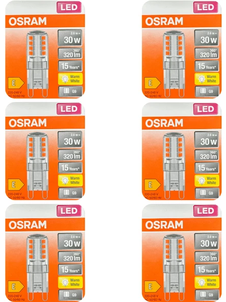 Osram 2,6W (30W) 2700K (Sarı Işık) G9 Duylu Led Kapsül Ampul (6 Adet)