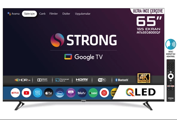 STRONG MT65EG8000QF 65" 165cm Ekran FRAMELESS QLED 4K Ultra HD Uydu Alıcılı Google TV