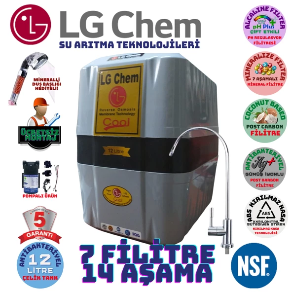 LG Chem COOL GRİ SİYAH POMPALI MONTAJ DAHİL 12 LİTRE 7 FİLTRE 14 AŞAMA SU ARITMA CİHAZI ürün görseli