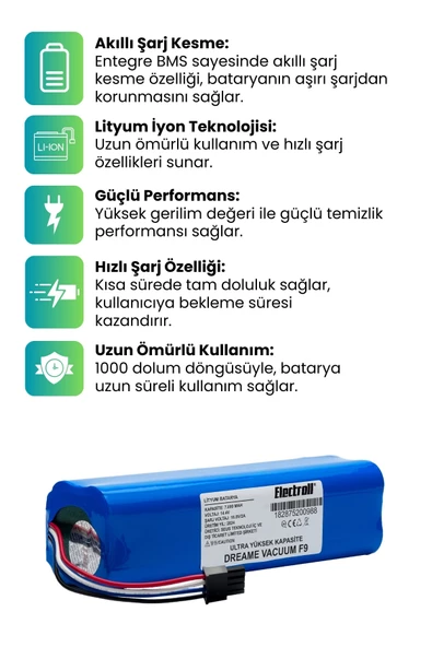 Dreame Mop F9 Uyumlu Batarya (ULTRA YÜKSEK KAPASİTE) 7000mah Pil Robot Süpürge Batarya Değişimi - 2