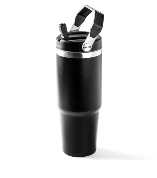 Tantitoni Paslanmaz Çelik Tutacaklı Termos Bardak 890ml Siyah ürün görseli 1