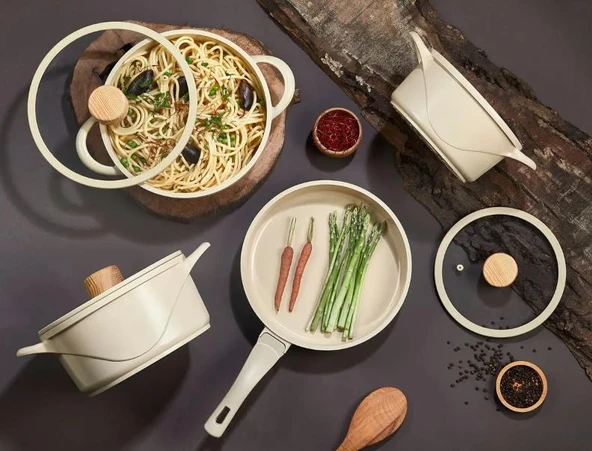 Oms 7 Parça Seramik Tencere Seti Krem - 2