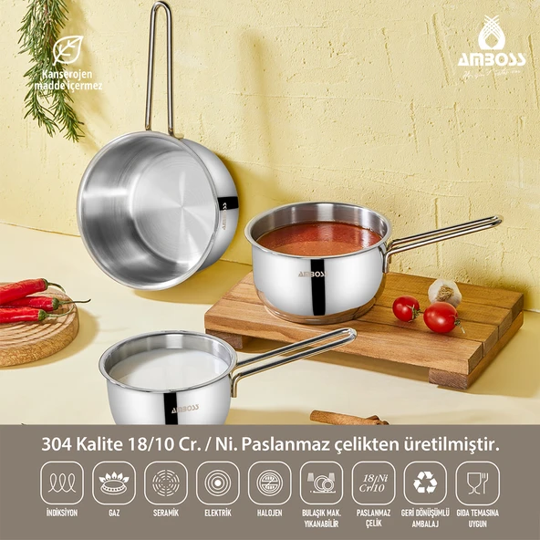 3 Parça Cool İndüksiyon Uyumlu Paslanmaz Çelik Sütlük Sosluk