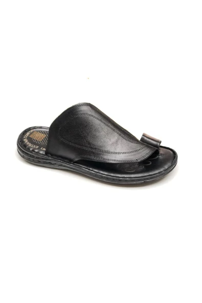 AYALP  Erkek Siyah Hakiki Deri Parmak Arası Ortopedik Terlik - 2