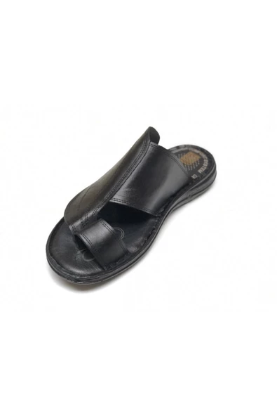 AYALP  Erkek Siyah Hakiki Deri Parmak Arası Ortopedik Terlik - 5