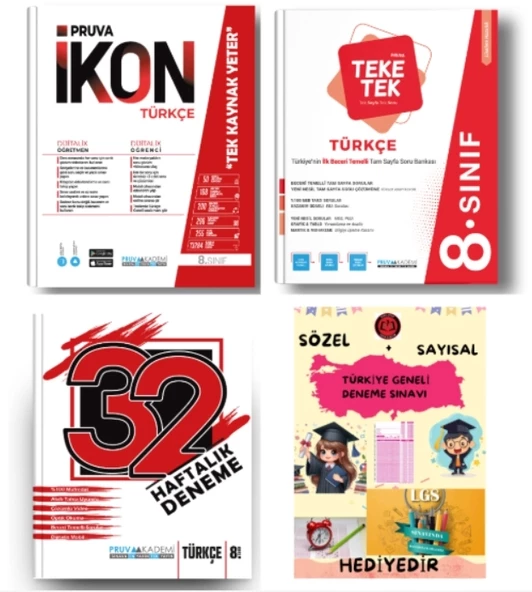 PRUVA AKADEMİ YAYINLARI 8.SINIF TÜRKÇE İKON SORU BANKASI+32 HAFTA TÜRKÇE DENEME+TÜRKÇE TEKE TEK+HEDİYE ürün görseli