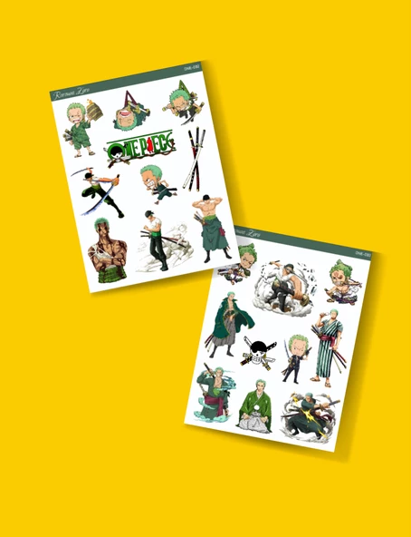 Roronoa Zoro - one piece 2li sticker etiket seti Anime çıkartmaları - 4
