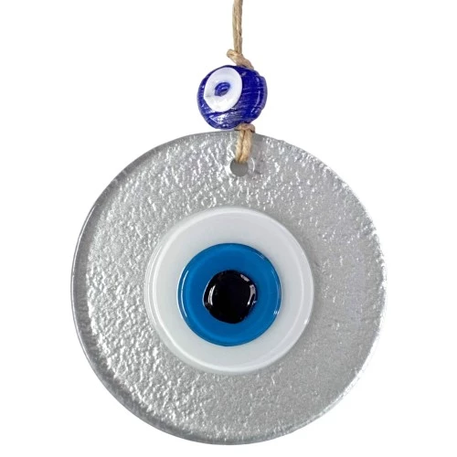 Mini Boy Silver Gri Nazar Boncuklu Duvar Süsü 10 Cm Cam Duvar Dekoru - 2