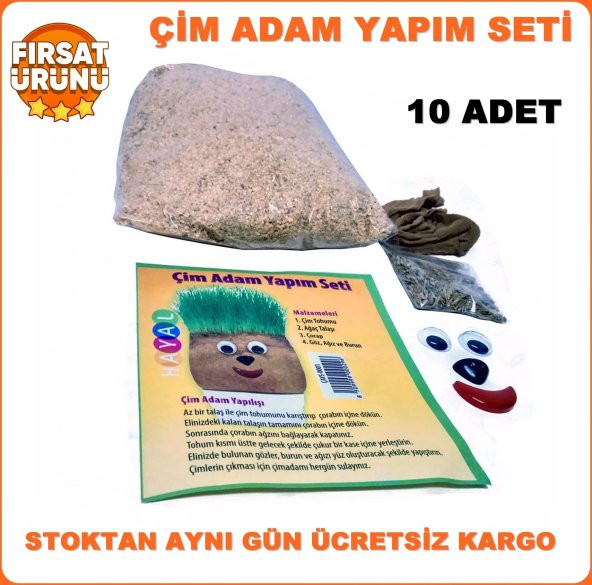 Çim Adam Yapım Seti, Çimlendirme 10 Adet, Eğitici Çim Adam, STOKTAN AYNI GÜN ÜCRETSİZ KARGO - 1