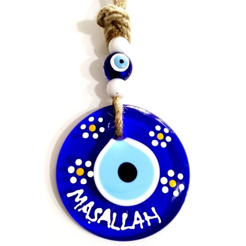 Maşallah Yazılı Papatya Desenli Nazar Boncuklu El Boyaması Duvar Süsü - 3