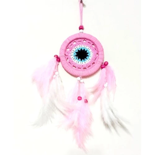 Pembe Dream Catcher Pembe Ve Beyaz Kuş Tüylü Düş Kapanı El Yapımı Duvar Süsü