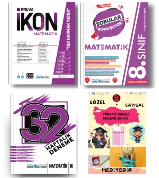 PRUVA AKADEMİ YAYINLARI 8.SINIF MATEMATİK İKON SORU BANKASI+32 HAFTA MATEMATİK DENEME+MATEMATİK SORULAR KONUŞUYOR+HEDİYE ürün görseli