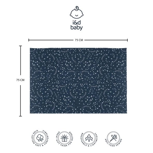 1 Adet Lacivet Yıldız Desenli 75X75 cm %100 Pamuk Tek Katlı Müslin Kumaş Bebek Örtüsü. - 3