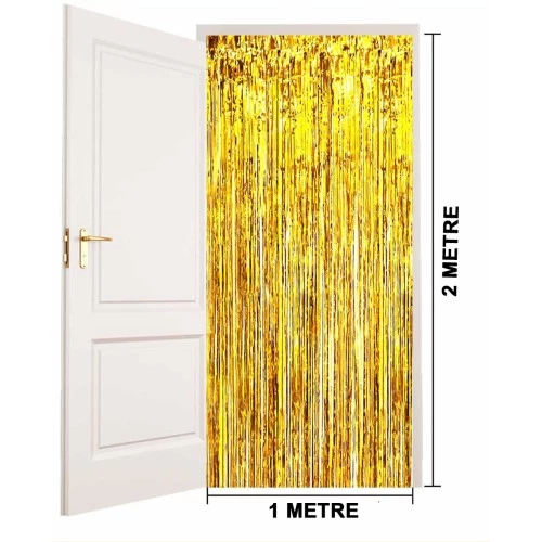 Ekstra Metalize Parlak Saçaklı Arka Fon Perde Gold - 2