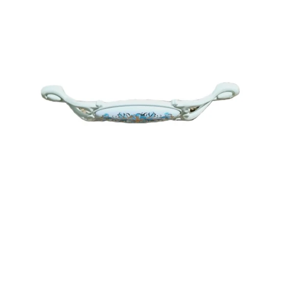 Miray 128 mm Metal Krem Kasa Beyaz Mavi Çiçek Desenli  / 5 ADET - Resim 4