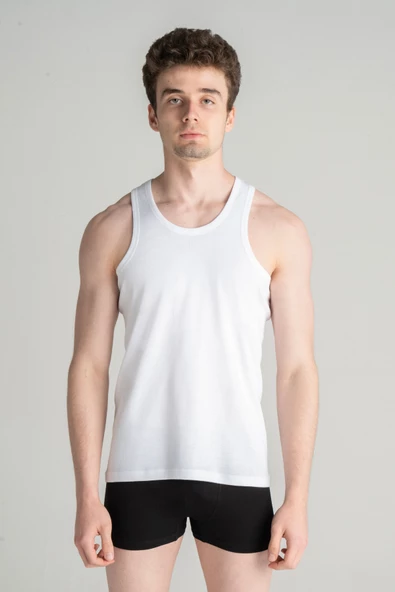 Mercan %100 Pamuk 6'lı Erkek Beyaz Askılı Atlet