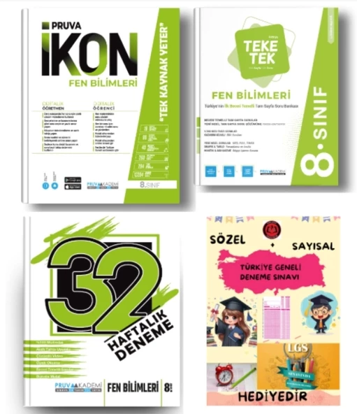 PRUVA AKADEMİ YAYINLARI 8.SINIF FEN BİLİMLERİ İKON SORU BANKASI+32 HAFTA FEN BİLİMLERİ DENEME+FEN BİLİMLERİ TEKE TEK+HED