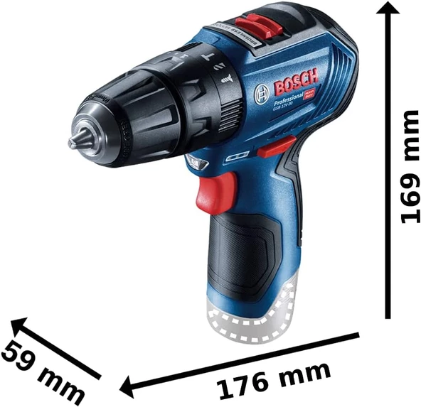 Bosch GSB 12V-30 Akülü Darbeli Delme Vidalama Makinesi (Akü ve Şarj Hariç) - 06019G9102 - 5