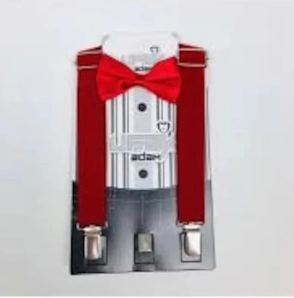 Kırmızı Papyon ve Çocuk Pantolon Askısı Seti