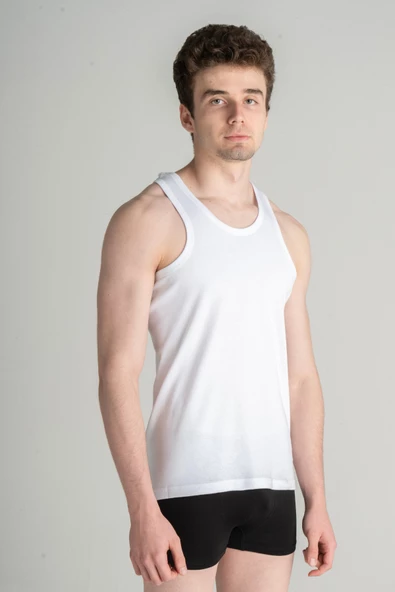 Mercan %100 Pamuklu Sporcu Beyaz 6'lı Spor Erkek Atlet - 2