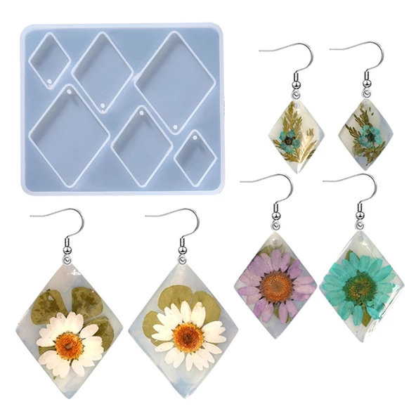 Epoksi Silikon Kalıp Çoklu Anahtarlık Geometrik Model Delikli Kolye Küpe Kalıbı