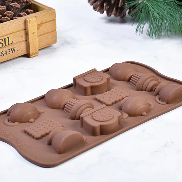 Silikon Kek Kalıp Minik Çaydanlık Saat ve Kahve Kalıbı Şeker Hamuru Jelibon Silikon Kalıbı - 5