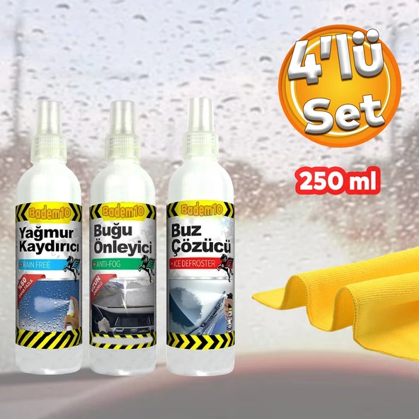 Kış Bakım 4'lü Set Otomobil Araba Araç Kar Cam Ayna Buğu Önleyici Yağmur Kaydırıcı Buz Çözücü Bez