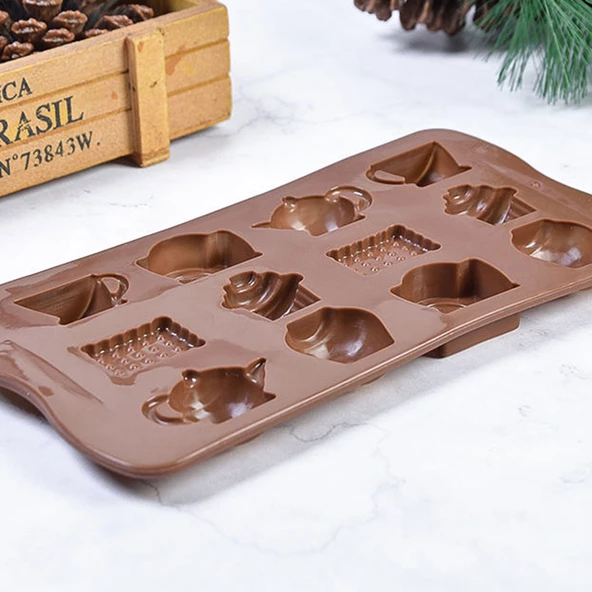 Silikon Kek Kalıp Minik Çaydanlık Saat ve Kahve Kalıbı Şeker Hamuru Jelibon Silikon Kalıbı - 3