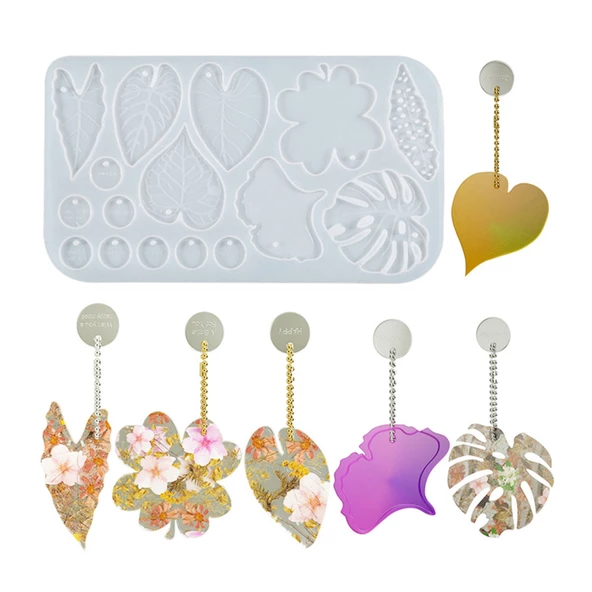 Epoksi Silikon Kalıp Çoklu Yaprak Figür Modelleri Delikli Kolye Küpe Kalıbı - 3