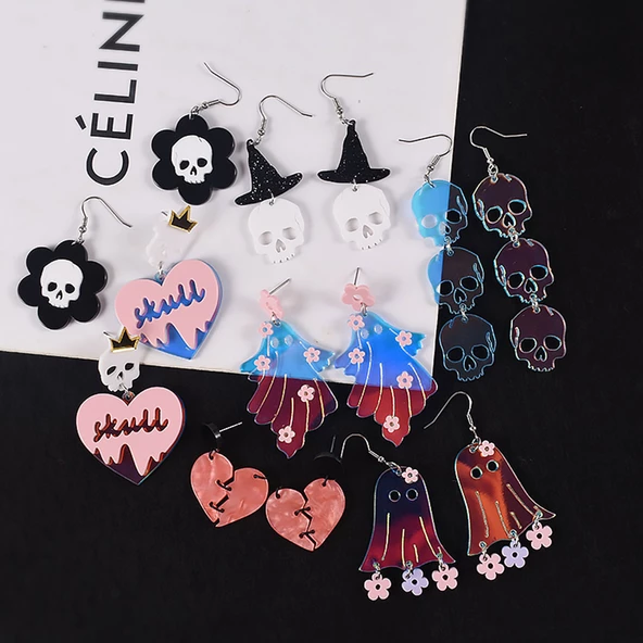 Epoksi Silikon Kalıp Cadılar Bayramı İskelet Kuru Kafa Modelleri Delikli Kolye Küpe Kalıbı - 6