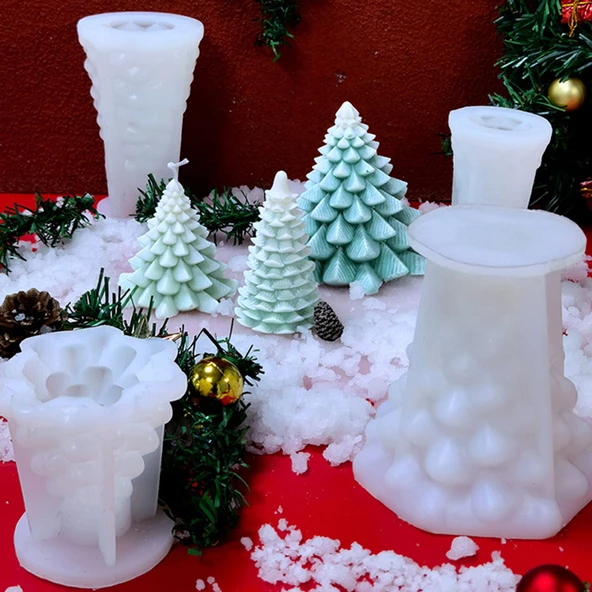 Silikon Kalıp Dekoratif Yılbaşı Noel Ağacı Noel Dekorasyon Mum Kalıbı 8X7.8 CM - 3