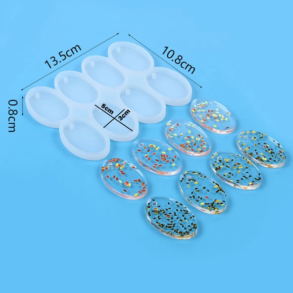 Epoksi Çoklu Silikon Kalıp Anahtarlık Oval Delikli Kolye Küpe Kalıbı 5X3 CM 8 Li - 5