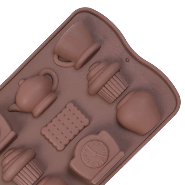 Silikon Kek Kalıp Minik Çaydanlık Saat ve Kahve Kalıbı Şeker Hamuru Jelibon Silikon Kalıbı - 2