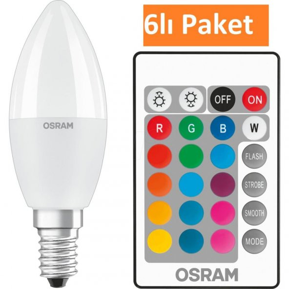 6lı Paket, Osram LED Uzaktan Kumandalı Ampul 5,5W İnce Duy