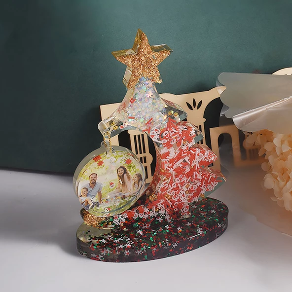 Epoksi Reçine Silikon Yılbaşı Noel Çam Ağacı Fotoğraf Çerçevesi Dekoratif Resimlik Kalıbı - 2