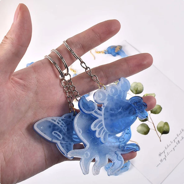 Epoksi Silikon Kalıp Deniz Canlıları Figür Modelleri Delikli Anahtarlık Kolye Küpe Kalıbı - 4