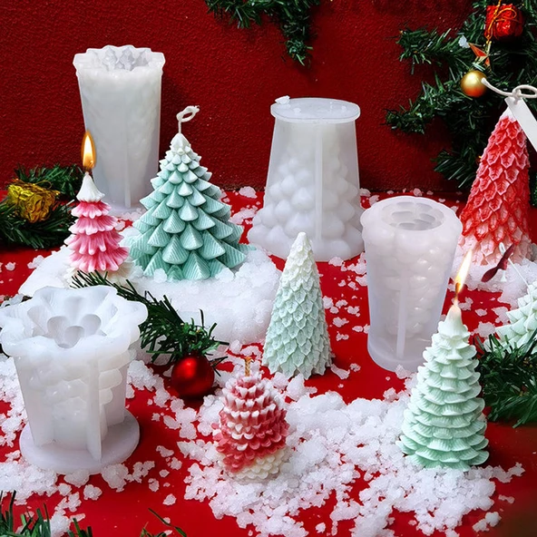 Silikon Kalıp Dekoratif Yılbaşı Noel Ağacı Noel Dekorasyon Mum Kalıbı 8X7.8 CM - 2