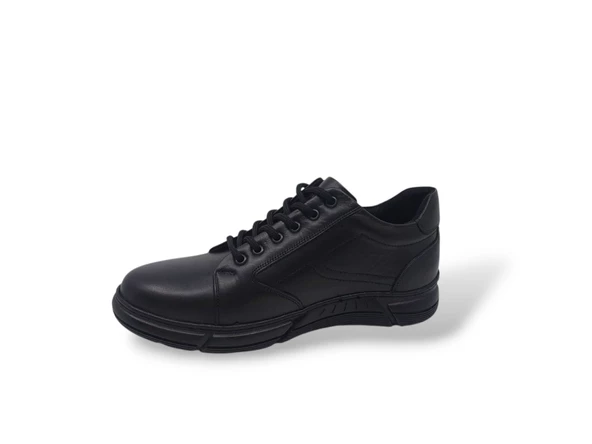 Zerhan 164 Erkek Siyah Bağcıklı Fermuarlı Hakiki Deri Kauçuk Taban Ayakkabı - Resim 3