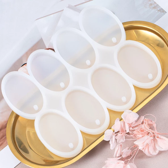 Epoksi Çoklu Silikon Kalıp Anahtarlık Oval Delikli Kolye Küpe Kalıbı 5X3 CM 8 Li - 2