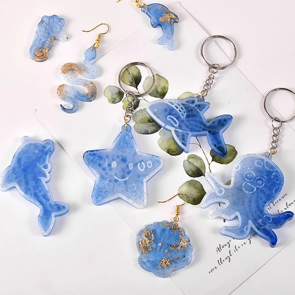 Epoksi Silikon Kalıp Deniz Canlıları Figür Modelleri Delikli Anahtarlık Kolye Küpe Kalıbı - 5