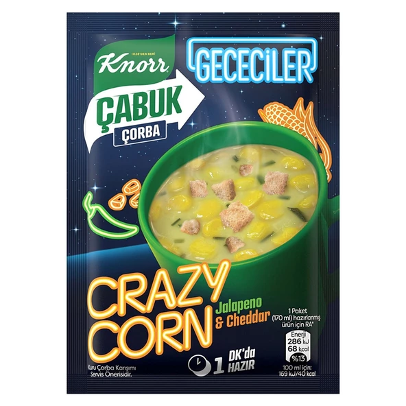 Knorr çabuk çorba Crazy Corn & Jalapeno Cheddar 18 Gr Paket (20 Adet)