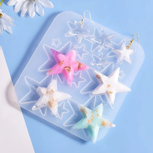 Epoksi Silikon Kalıp Çoklu Anahtarlık Farklı Boylarda Yıldız Kolye Küpe Kalıbı - 4