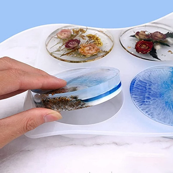 Epoksi Çoklu Silikon Kalıp Daire Yuvarlak Dekoratif Obje Kalıbı 5X5X2 CM 12 Li - 6