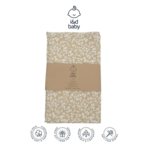 1 Adet Haki Çiçek Desen 80X90 cm %100 Pamuk Tek Katlı Müslin Kumaş Bebek Örtüsü. - 4