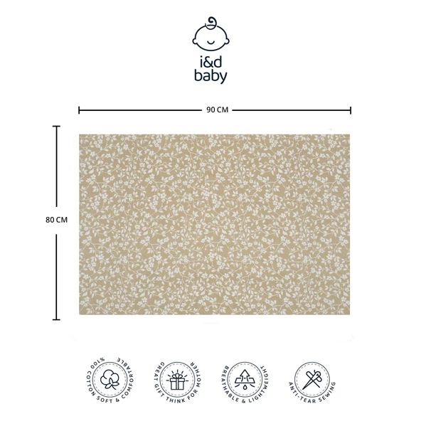 1 Adet Haki Çiçek Desen 80X90 cm %100 Pamuk Tek Katlı Müslin Kumaş Bebek Örtüsü. - 3