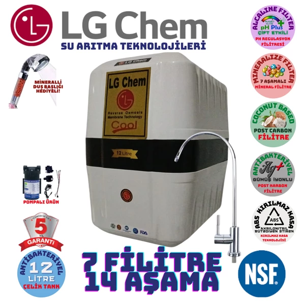 LG Chem COOL BEYAZ  SİYAH POMPALI 12 LİTRE 7 FİLTRE 14 AŞAMA SU ARITMA CİHAZI - 1