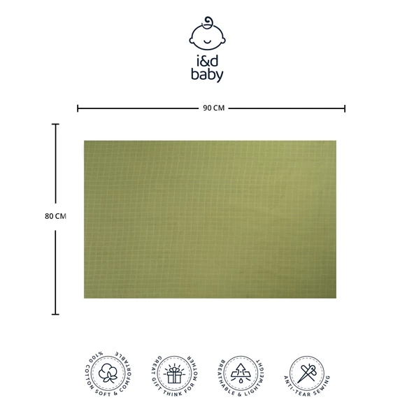 1 Adet Yeşil Renk 80X90 cm %100 Pamuk Tek Katlı Müslin Kumaş Bebek Örtüsü. - 3