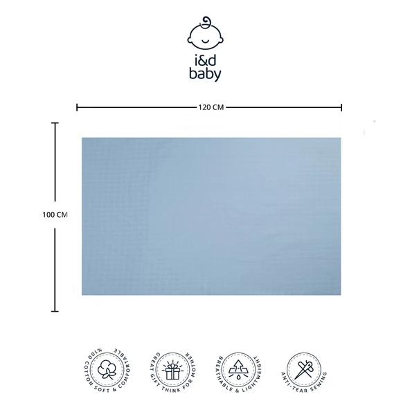 1 Adet Mavi Renk 100X120 cm %100 Pamuk Tek Katlı Müslin Kumaş Bebek Örtüsü. - 3