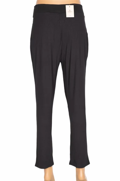 Barem Kadın Şule Pileli Düz Renk Penye Siyah Pantolon - Resim 4