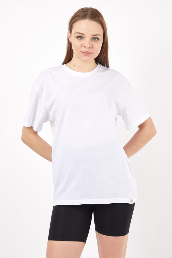 Twenty3 Kadın Sıfır Yaka Basic Düz Oversize T-Shirt - 2